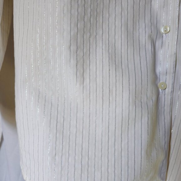 Sag Harbor White Button Down Shirt /W Vertical Silver Metallic Stripes XL - Picture 2 of 4